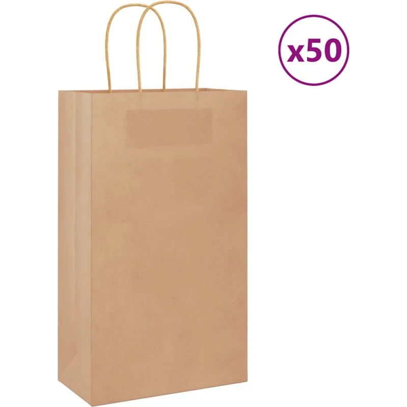 vidaXL Kraftpapirposer 50 stk. 21x11x36 cm brun med håndtag