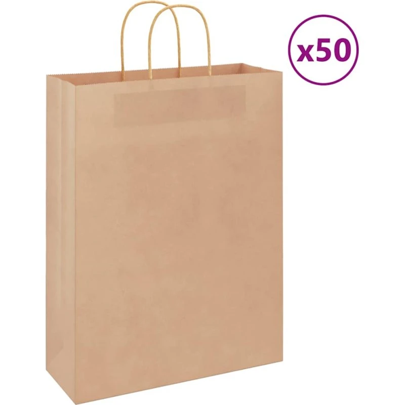 vidaXL Kraftpapirposer 50 stk. 32x12x42 cm brun med håndtag