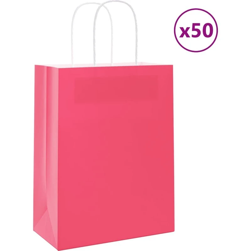 vidaXL lyserøde papirposer 50 stk. 21x11x28 cm med håndtag