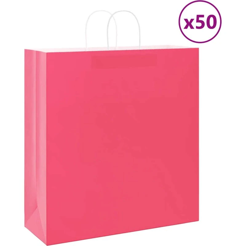 vidaXL lyserøde papirposer 50 stk. 45x17x48 cm med håndtag