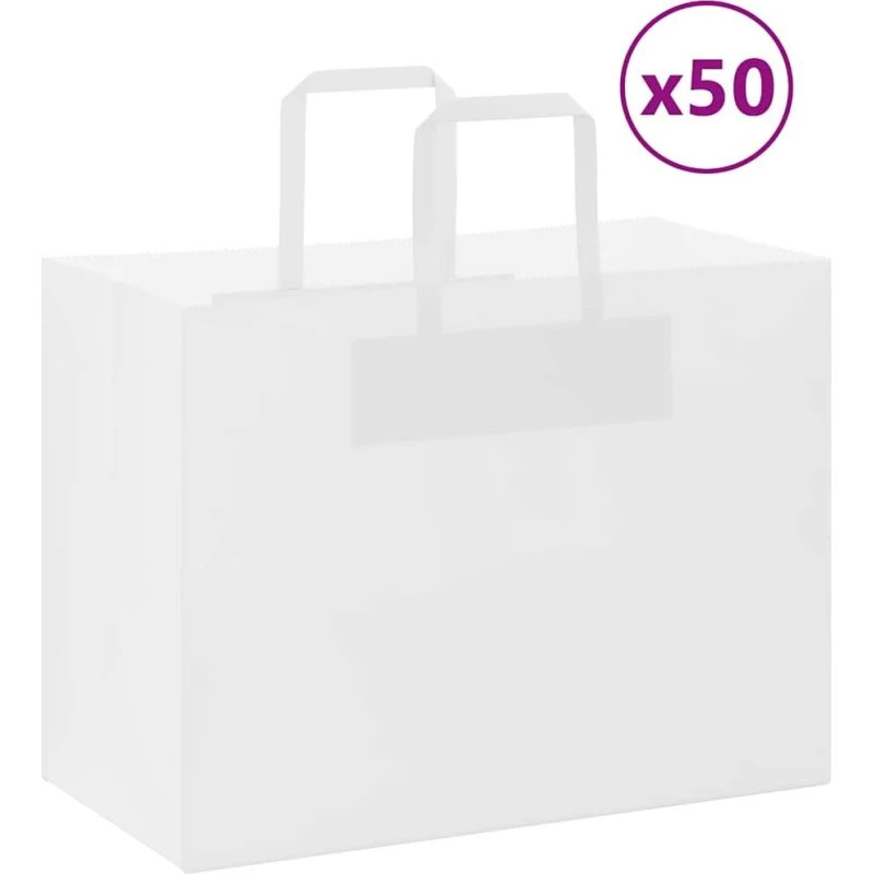 Kraftpapirposer 50 stk. 32x17x25 cm hvid med håndtag