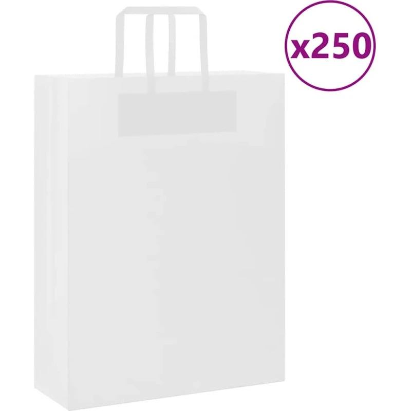 vidaXL papirposer 250 stk. 32x12x42 cm hvid med håndtag