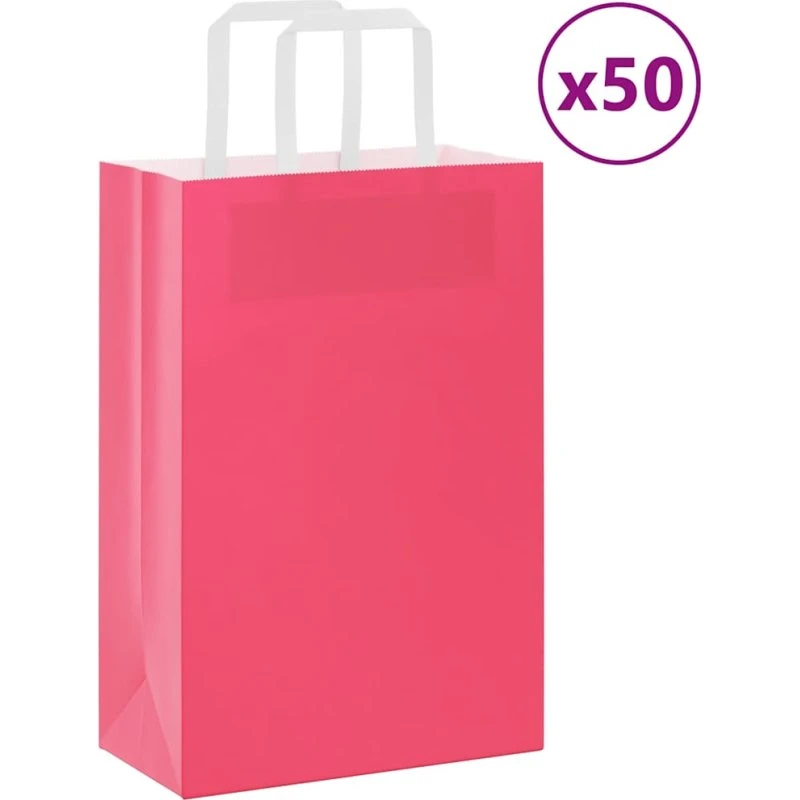 vidaXL lyserøde papirposer 50 stk. 21x11x31 cm med håndtag