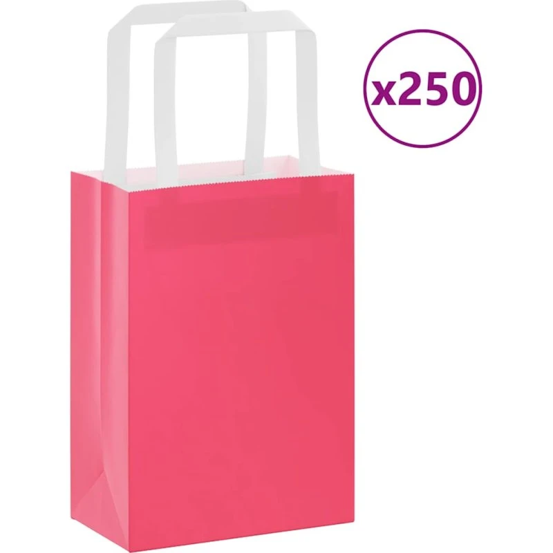 vidaXL lyserøde papirposer 250 stk. 15x8x21 cm med håndtag