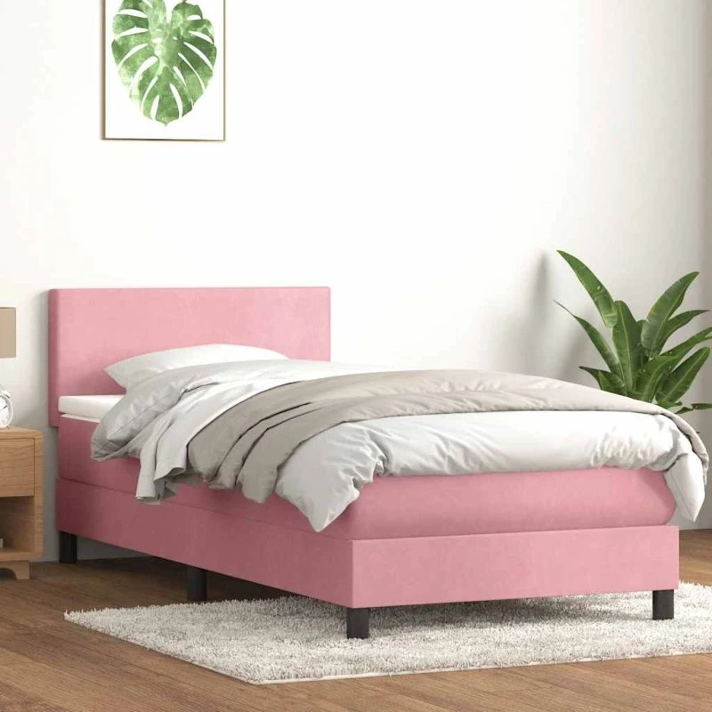 vidaXL Kontinentalseng med Madras Lyserød 90x210 cm Fløjl