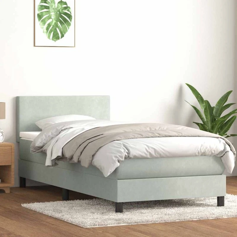 vidaXL Kontinentalseng med madras lysegrå 80x220 cm fløjl