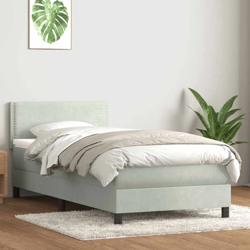 vidaXL Kontinentalseng med Madras Lysegrå 80x220 cm Fløjl