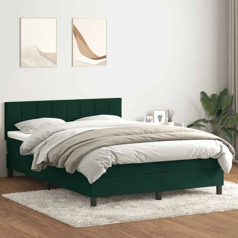 vidaXL Kontinentalseng 160x220 cm med fløjlsmadras mørkegrøn