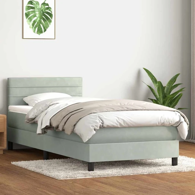 vidaXL Kontinentalseng med madras lysegrå 90x210 cm fløjl
