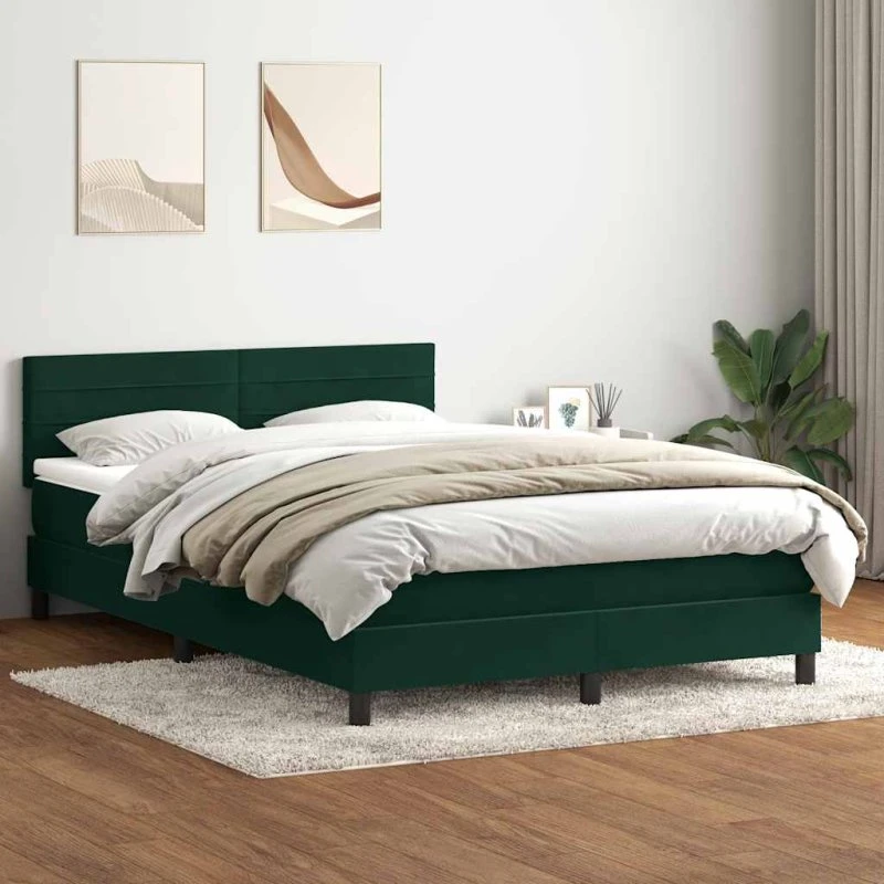 vidaXL Kontinentalseng 160x210 cm fløjl mørkegrøn med pocketfjedre