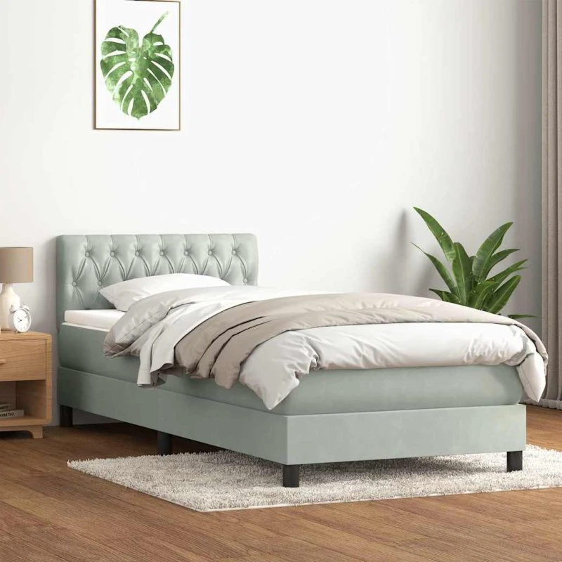 vidaXL Kontinentalseng med madras lysegrå 90x210 cm fløjl