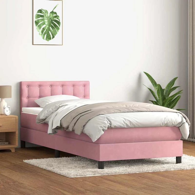 vidaXL Kontinentalseng med fløjlsmadras lyserød 90x210 cm