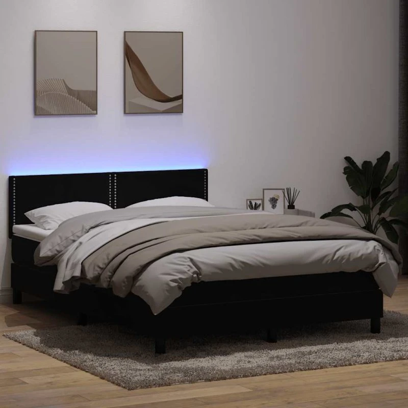 vidaXL Kontinentalseng 160x210 cm med fløjl, madras og LED-lys, sort