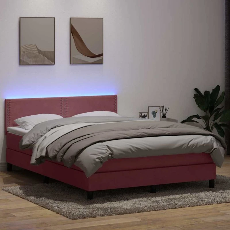 vidaXL Kontinentalseng 160x220 cm med Madras og LED-lys, Lyserød