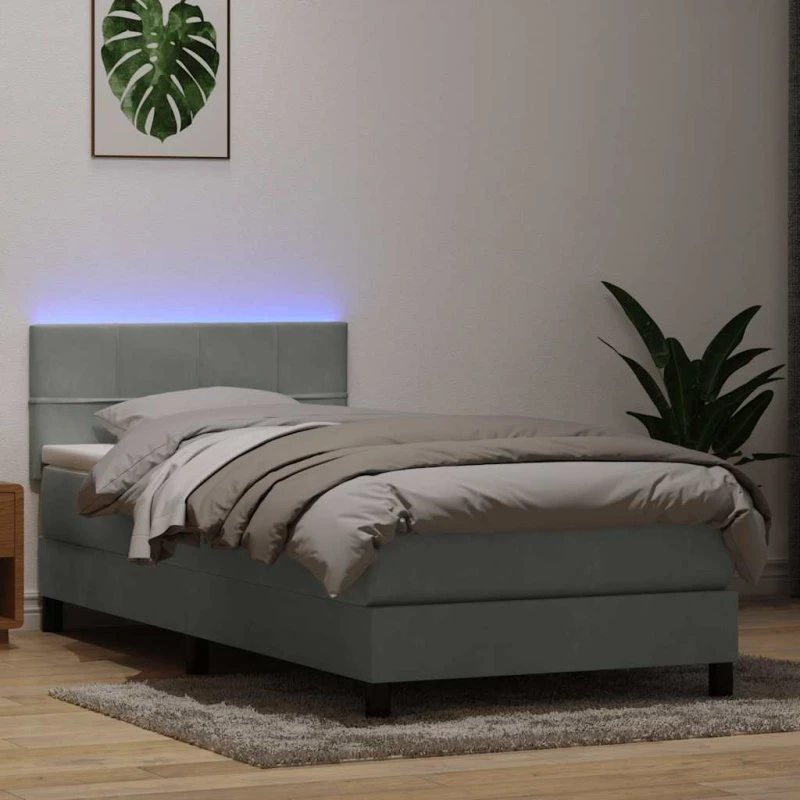 vidaXL Kontinentalseng 90x210 cm lysegrå fløjl med LED-lys