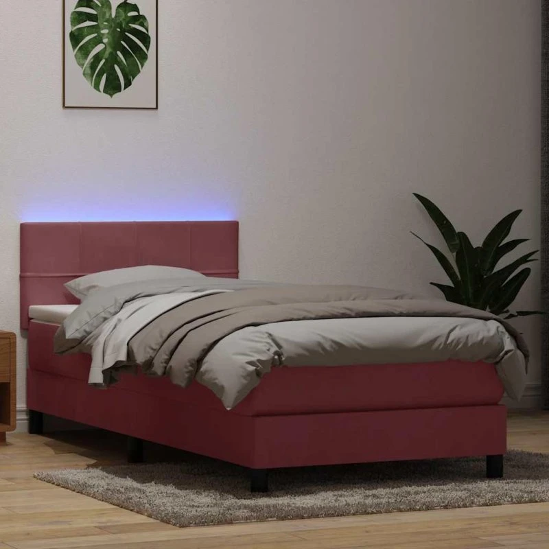 Kontinentalseng med madras og LED-lys lyserød 80x220 cm fløjl