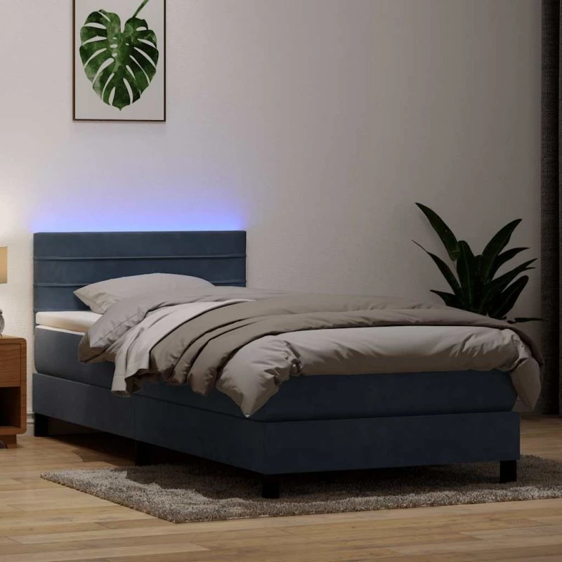vidaXL Kontinentalseng med madras og LED-lys, mørkegrå 80x210 cm