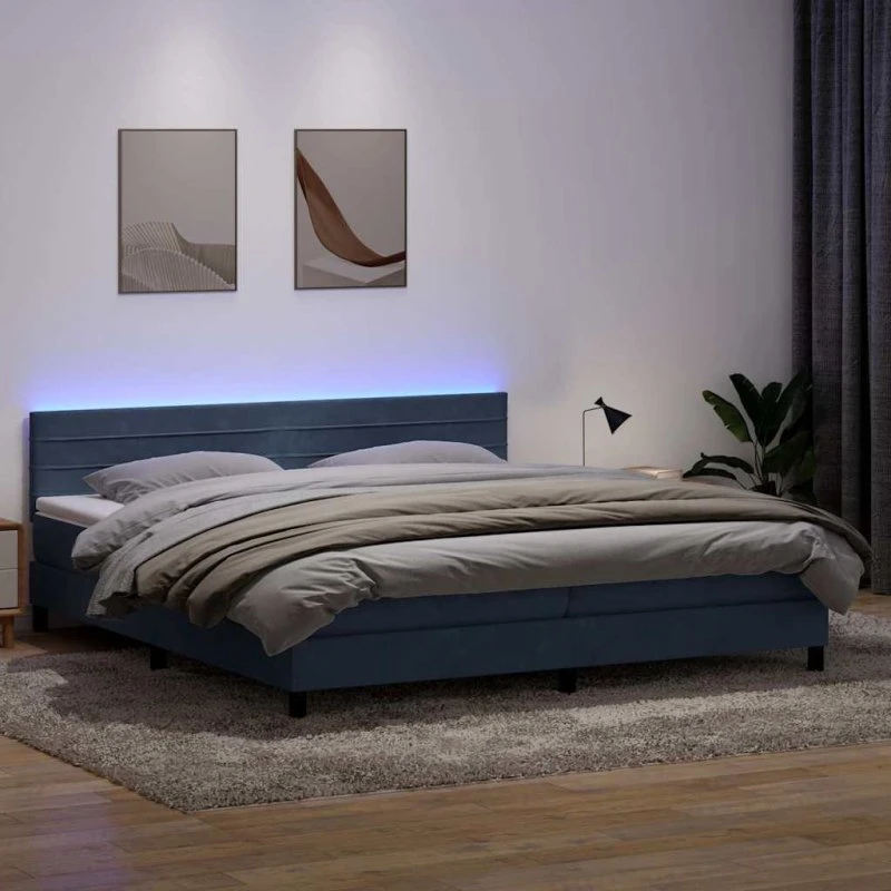 vidaXL Kontinentalseng 180x210 cm med madras og LED-lys, fløjl mørkegrå