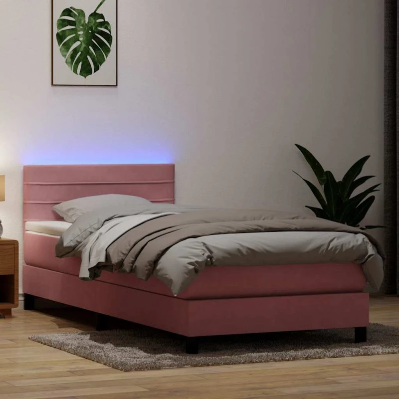 vidaXL Kontinentalseng med Fløjl Madras og LED-lys, 80x220 cm, lyserød