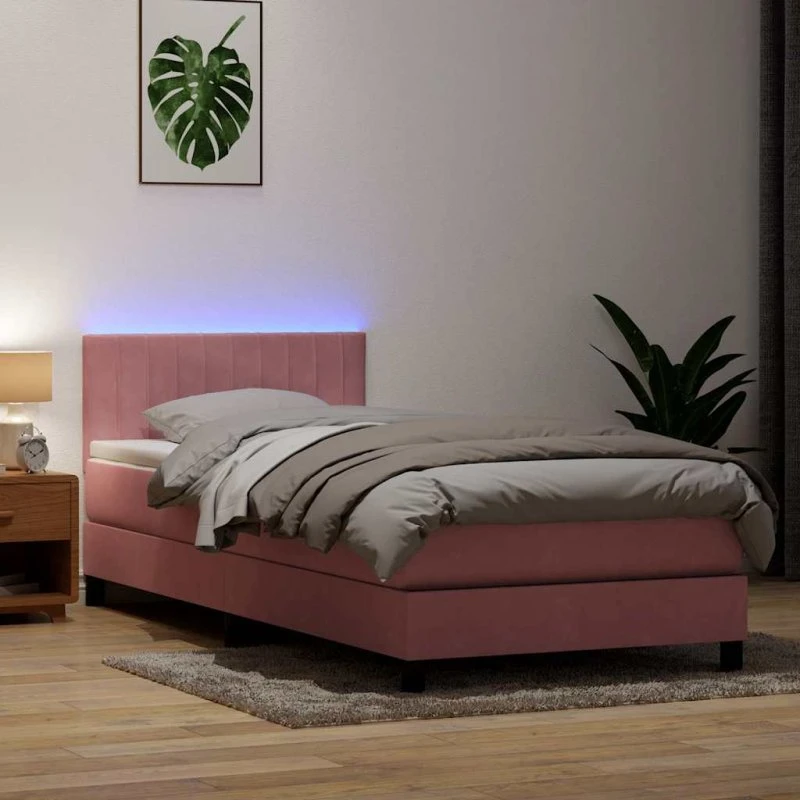 vidaXL Kontinentalseng med Madras og LED-lys, Lyserød, 80x220 cm