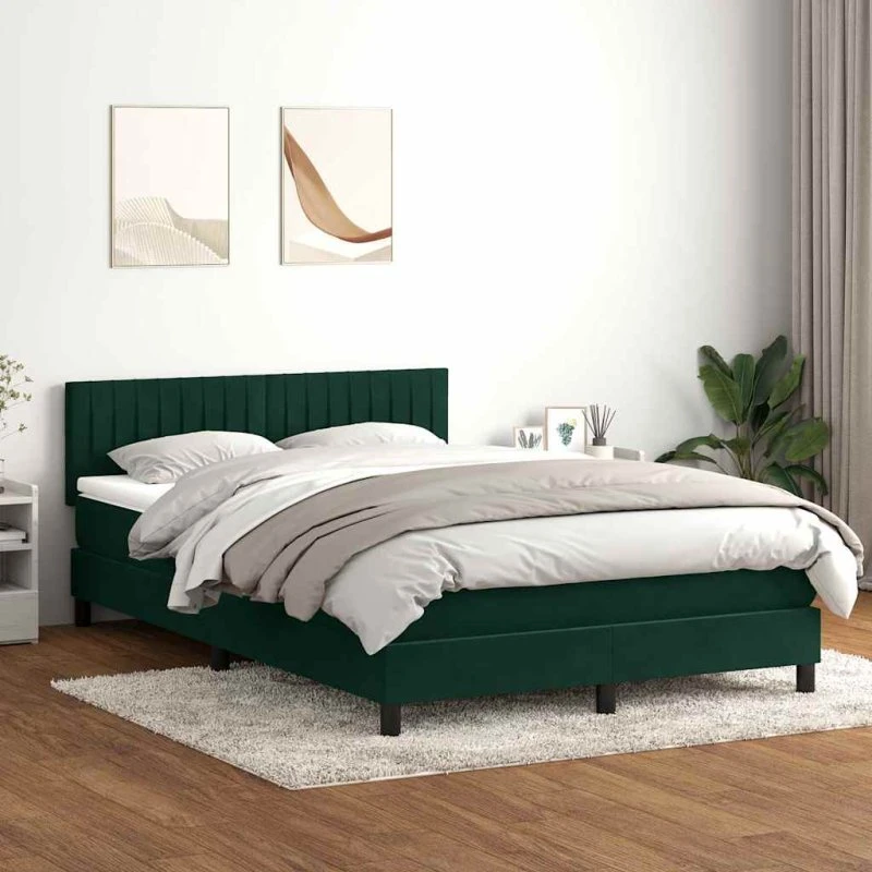 vidaXL Kontinentalseng 160x220 cm fløjl mørkegrøn med LED-lys og pocketfjedremadras