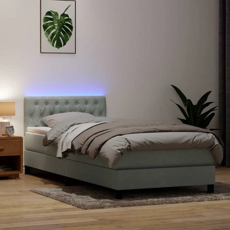 vidaXL Kontinentalseng 90x210 cm lysegrå fløjl med LED-lys