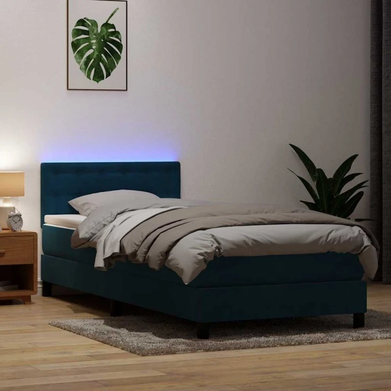 vidaXL Kontinentalseng 80x210 cm mørkeblå fløjl med LED-lys og pocketfjedresmadras