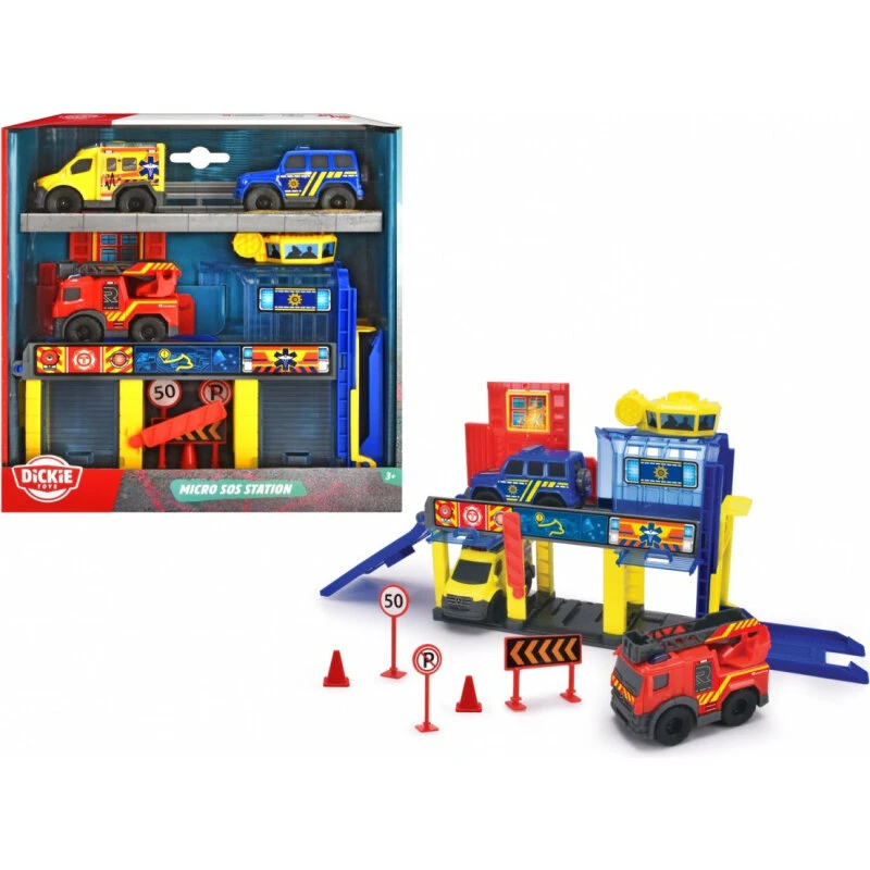 Dickie Toys Micro SOS Station - Redningsstation m/ 3 køretøjer