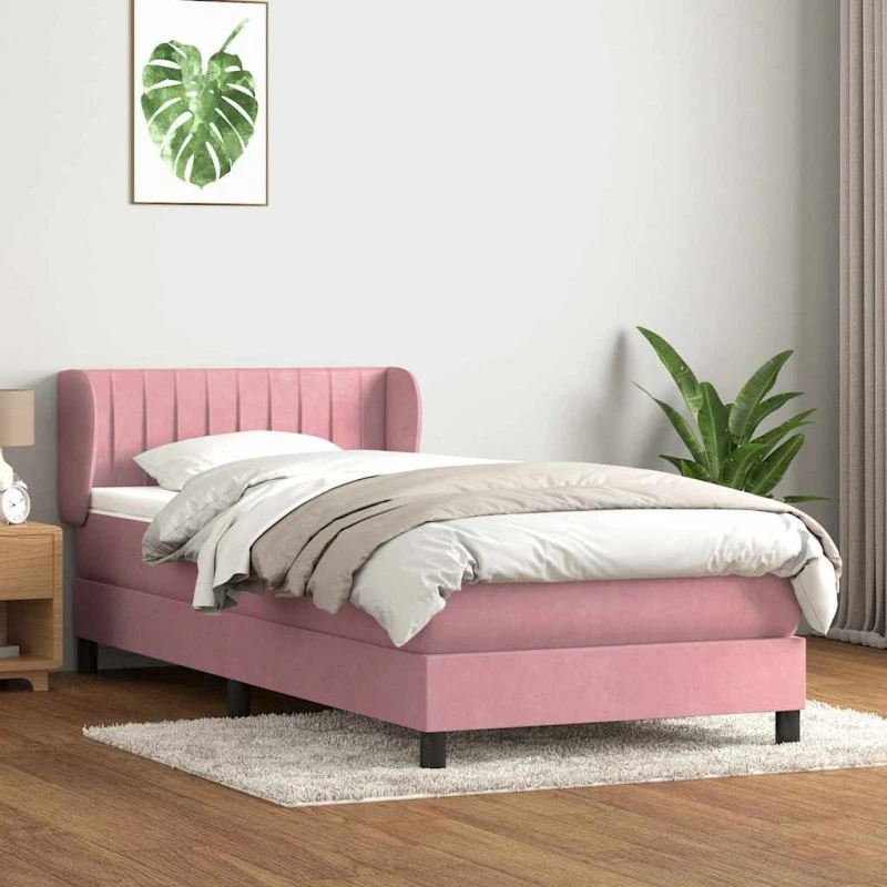 vidaXL Kontinentalseng med Madras Lyserød 90x210 cm Fløjl