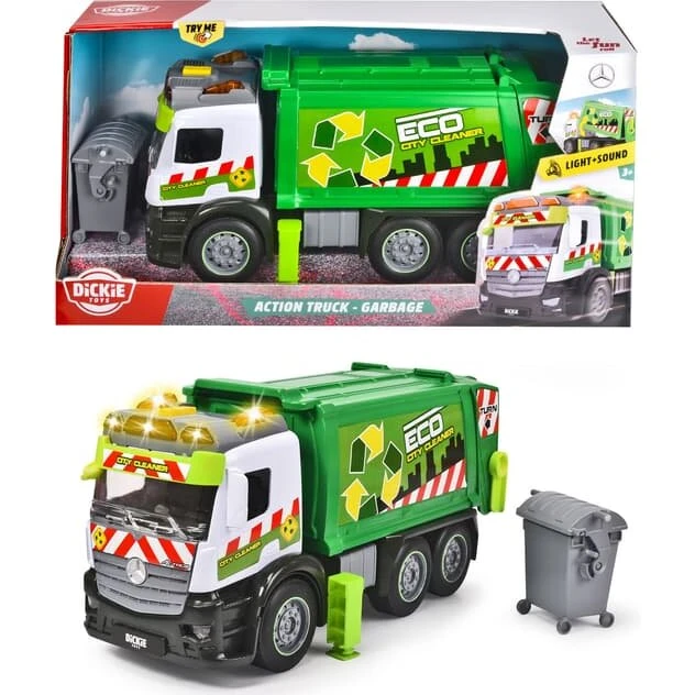 Dickie Action Truck - Skraldebil med lys, lyd og skraldespand