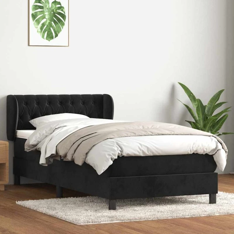 vidaXL Kontinentalseng med fløjlsmadras 80x220 cm sort