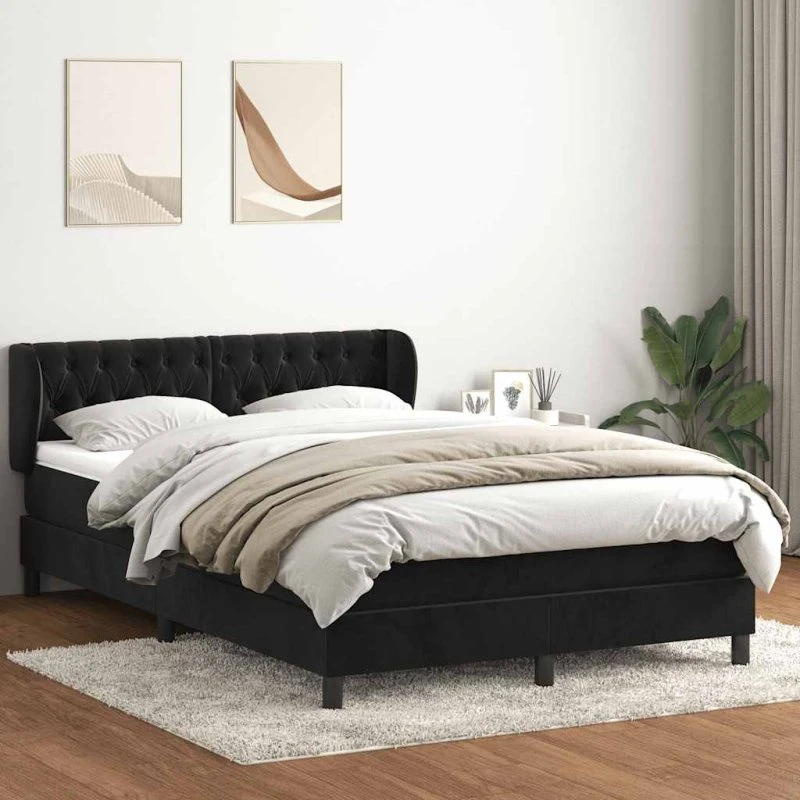 vidaXL Boxspring seng med madras, sort, 160x220 cm, fløjl