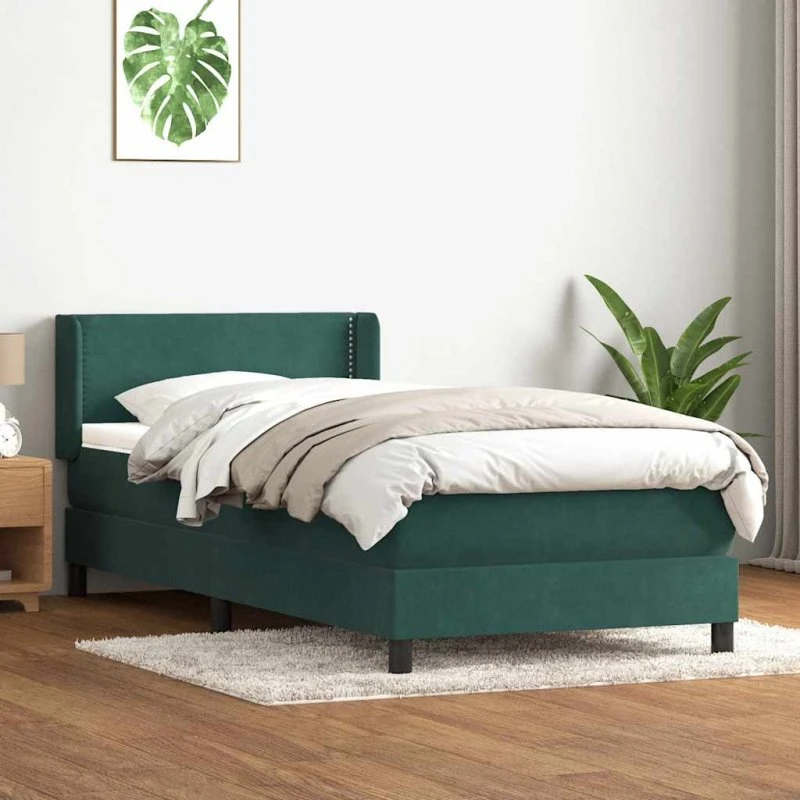 vidaXL Kontinentalseng med Madras Mørkegrøn 80x220 cm Fløjl