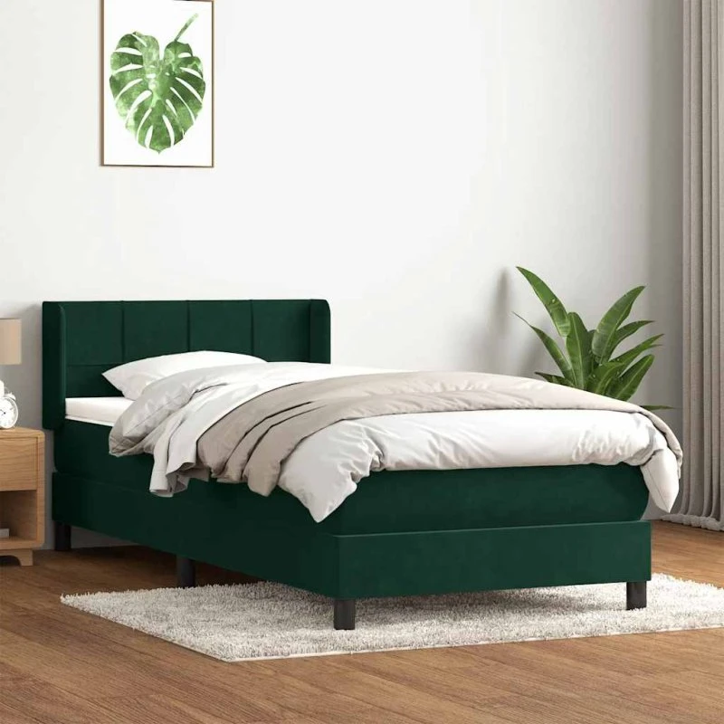 vidaXL Kontinentalseng med Fløjlsmadras, Mørkegrøn 80x220 cm