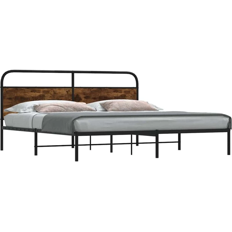 vidaXL Sengeramme 200x200 cm Metal Røget Egetræsfarve