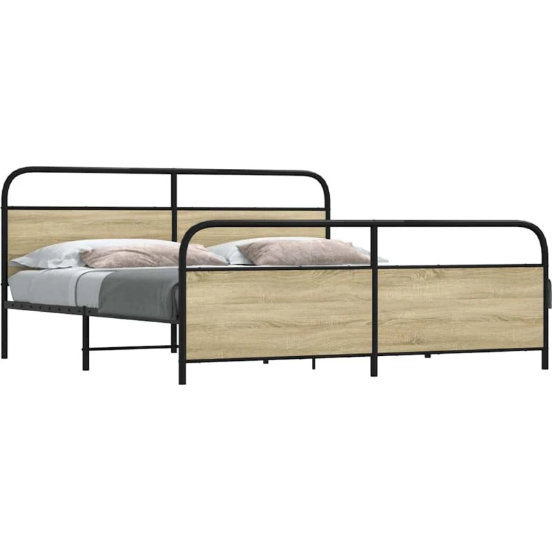 vidaXL Sengeramme 200x200 cm Metal Sonoma-Eg med Hoved- og Fodgærde