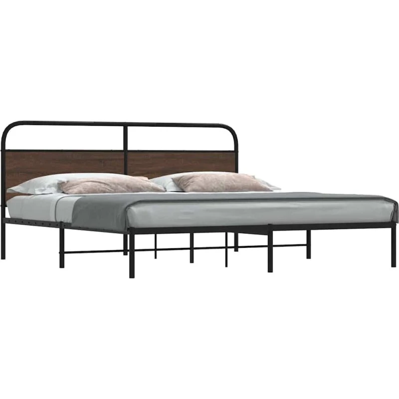 vidaXL Sengeramme 183x213 cm Metal Brun Egetræsfarve