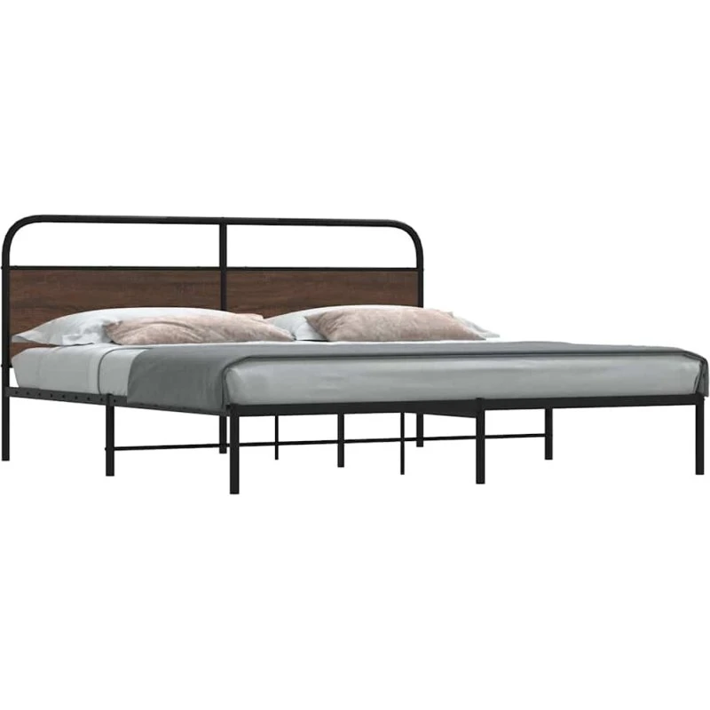 vidaXL Sengeramme 200x200 cm Metal Brun Egetræsfarve med Hovedgærde