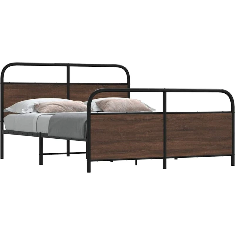 vidaXL Sengeramme 150x200 cm metal brun egetræsfarve