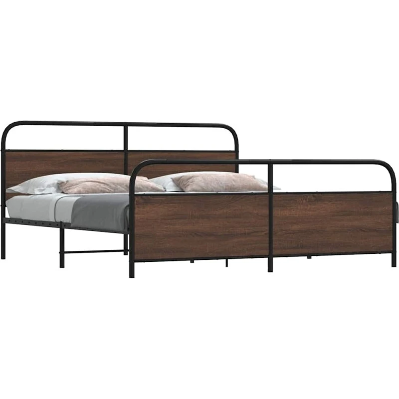 vidaXL Sengeramme 183x213 cm Metal Brun Egetræsfarve