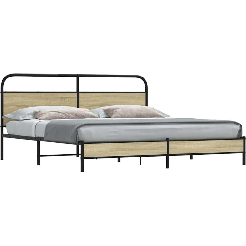 vidaXL Sengeramme 183x213 cm Metal Sonoma-Eg med Sengegavl