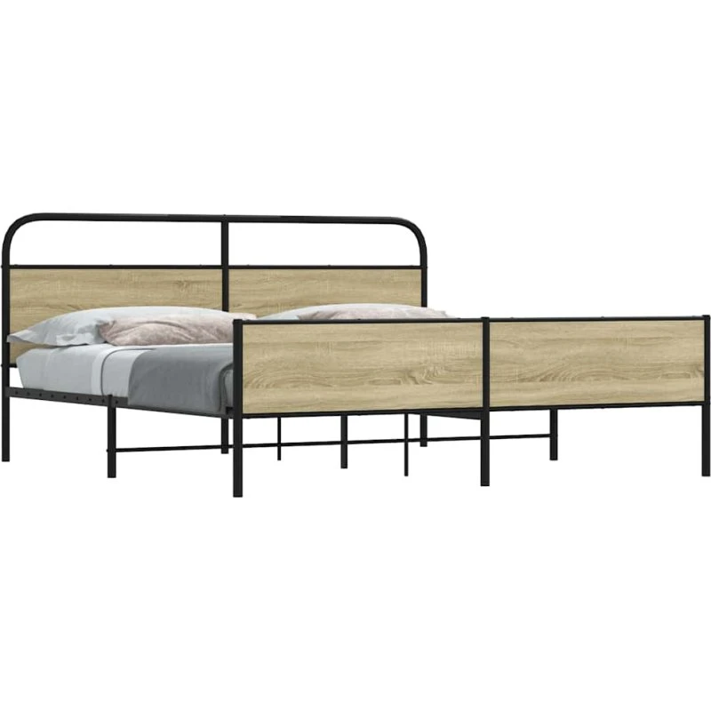 vidaXL Sengeramme 193x203 cm Metal Sonoma-Eg