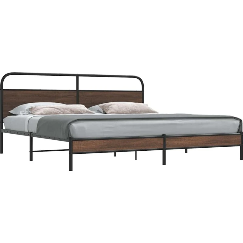 vidaXL Sengeramme 193x203 cm Metal Brun Egetræsfarve med Sengegavl