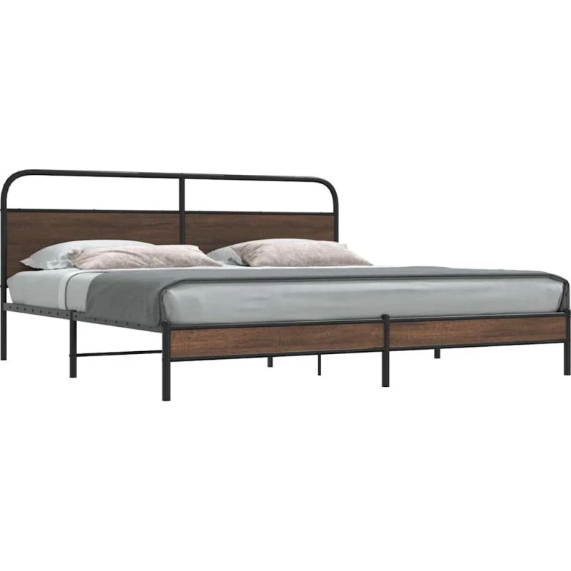 vidaXL Sengeramme 200x200 cm Metal Brun Egetræsfarve med Sengegavl