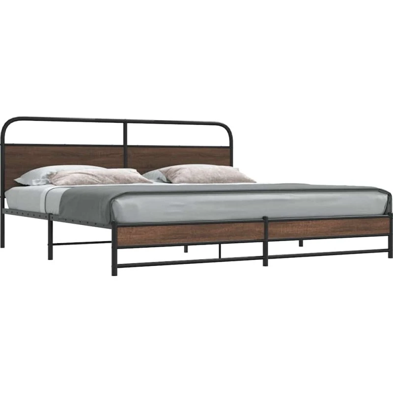 vidaXL Sengeramme 193x203 cm Metal Brun Egetræsfarve