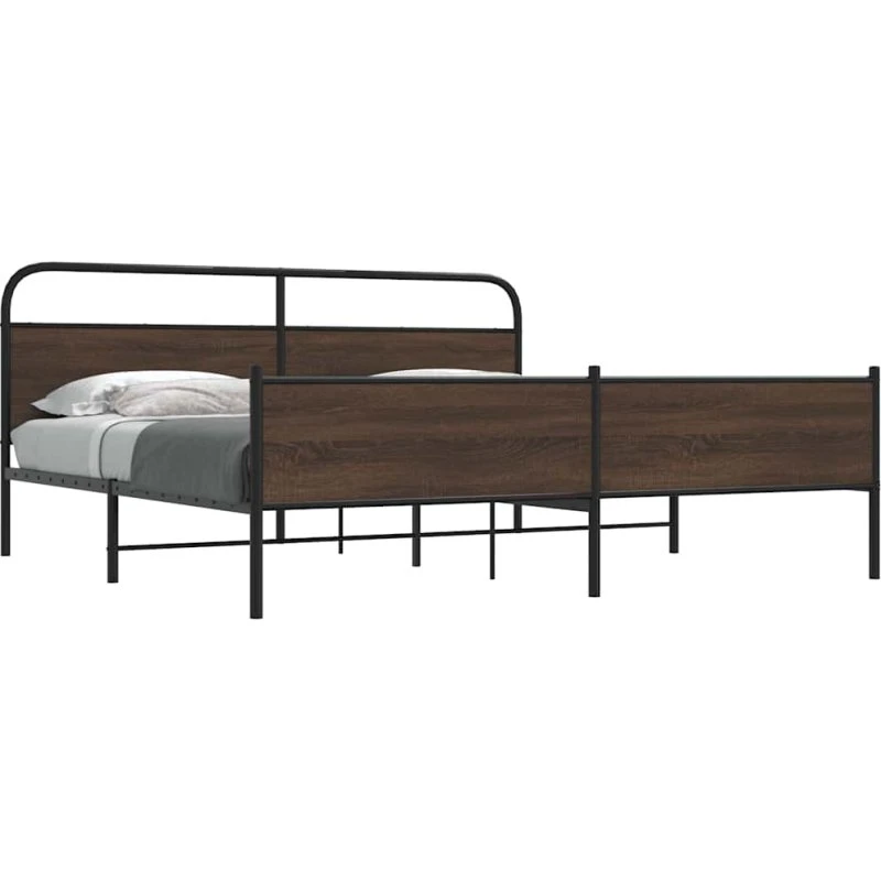vidaXL Sengeramme 200x200 cm Metal Brun Egetræsfarve