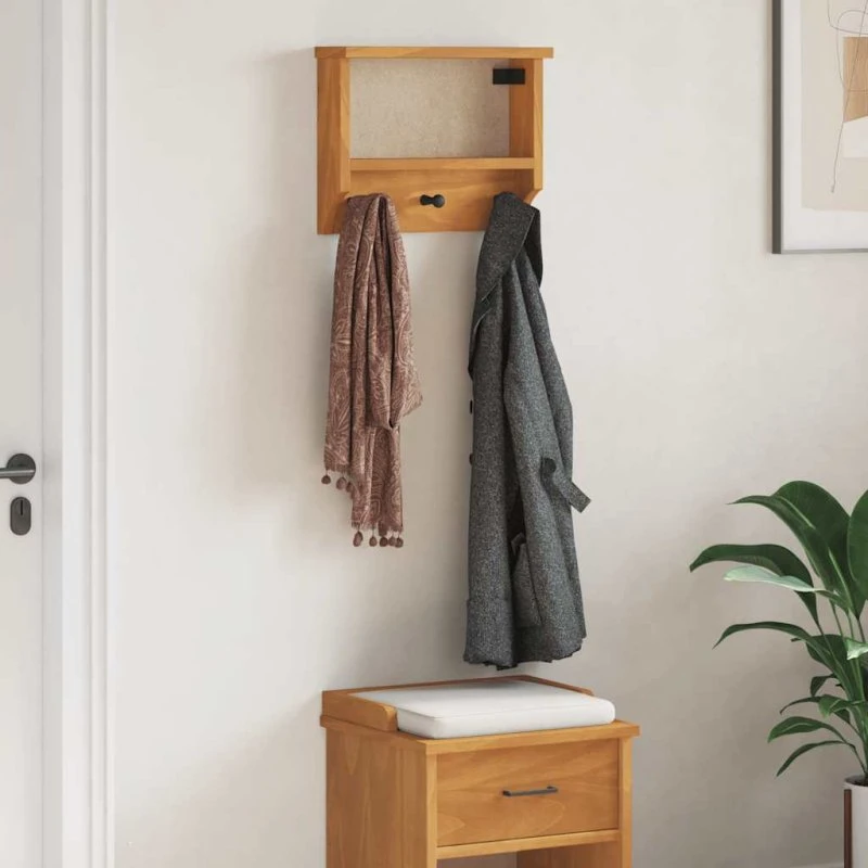 vidaXL Væghængt Knagerække Sandnes 45x12x35 cm, Massivt Fyrretræ med Akaciefinish