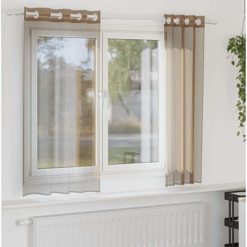vidaXL Voile-Gardiner med Øskner 2 stk. Lysebrun 140 x 175 cm