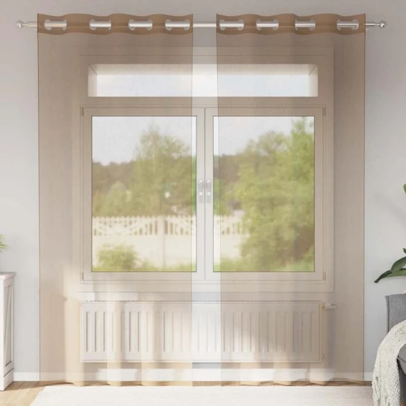 vidaXL Voile-Gardiner med Øskner 2 stk. Lysebrun 140 x 245 cm