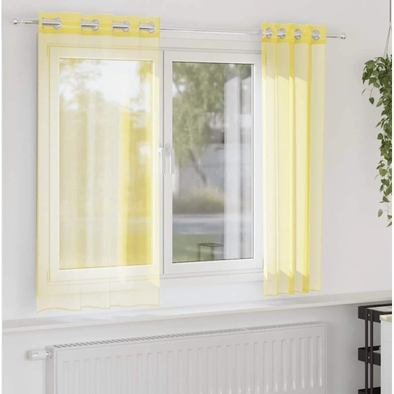 vidaXL Voile-gardiner med øskner 2 stk. gul 140 x 175 cm